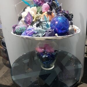 Colorful Halloween Centerpiece with Skulls and Ornaments